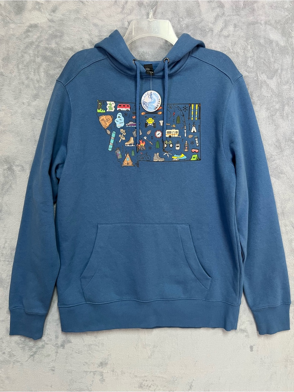NWT Lake Monster Montana Hoodie Mens Large L Rare Factory Error Misprint Graphic